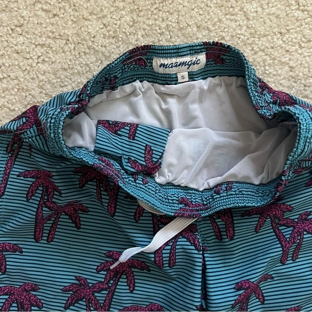 Maamgic Men Swim Shorts Trunks Sz Small Quick Dry Pool Beach Cocotier Rouge Blue